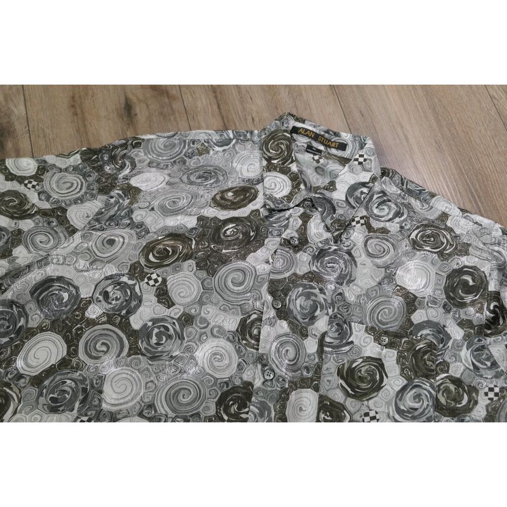 Vintage ALAN STUART Men's XL Polyester Button-Down Shirt ABSTRACT DISCO PRINT
